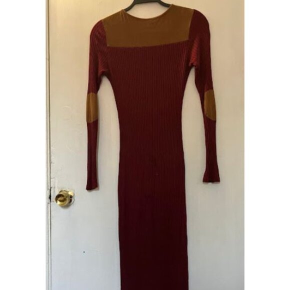 A+ Ellen Long Sleeve Burgundy Cabernet Dress with Brown/Tan (Medium) - Picture 3 of 6